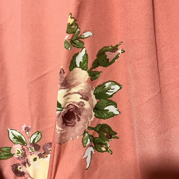 Twik Floral Wrap Dress Pink Rust Midi Size L - Picture 7 of 13